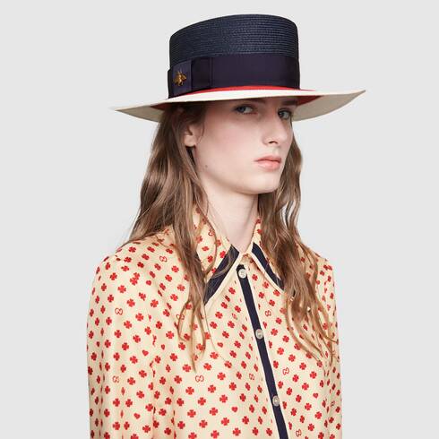 Gucci Papier Wide Brim Hat in Blue Red and White