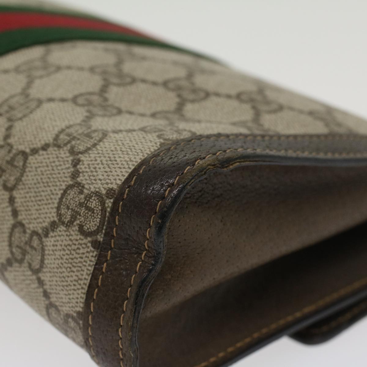 GUCCI GG Canvas Web Sherry Line Clutch Bag PVC Leather Beige Red  45601
