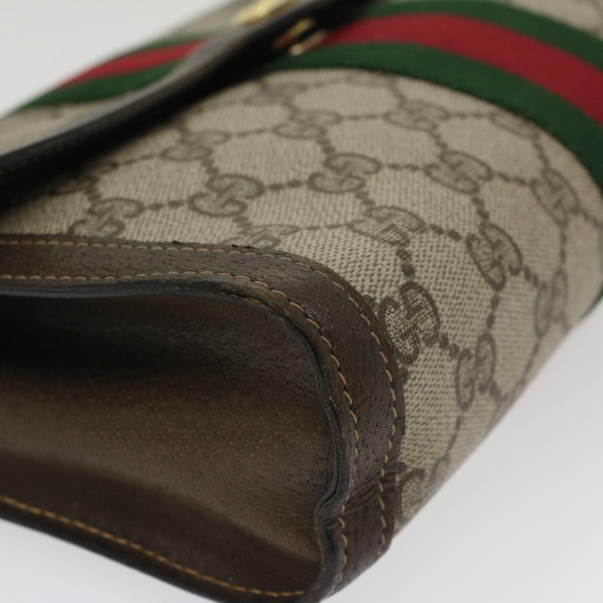 GUCCI GG Canvas Web Sherry Line Clutch Bag PVC Leather Beige Red  45601