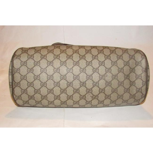 Gucci Vintage Purses Brown Large G Logo Print Coated Canvas And Brown Leather Satchel