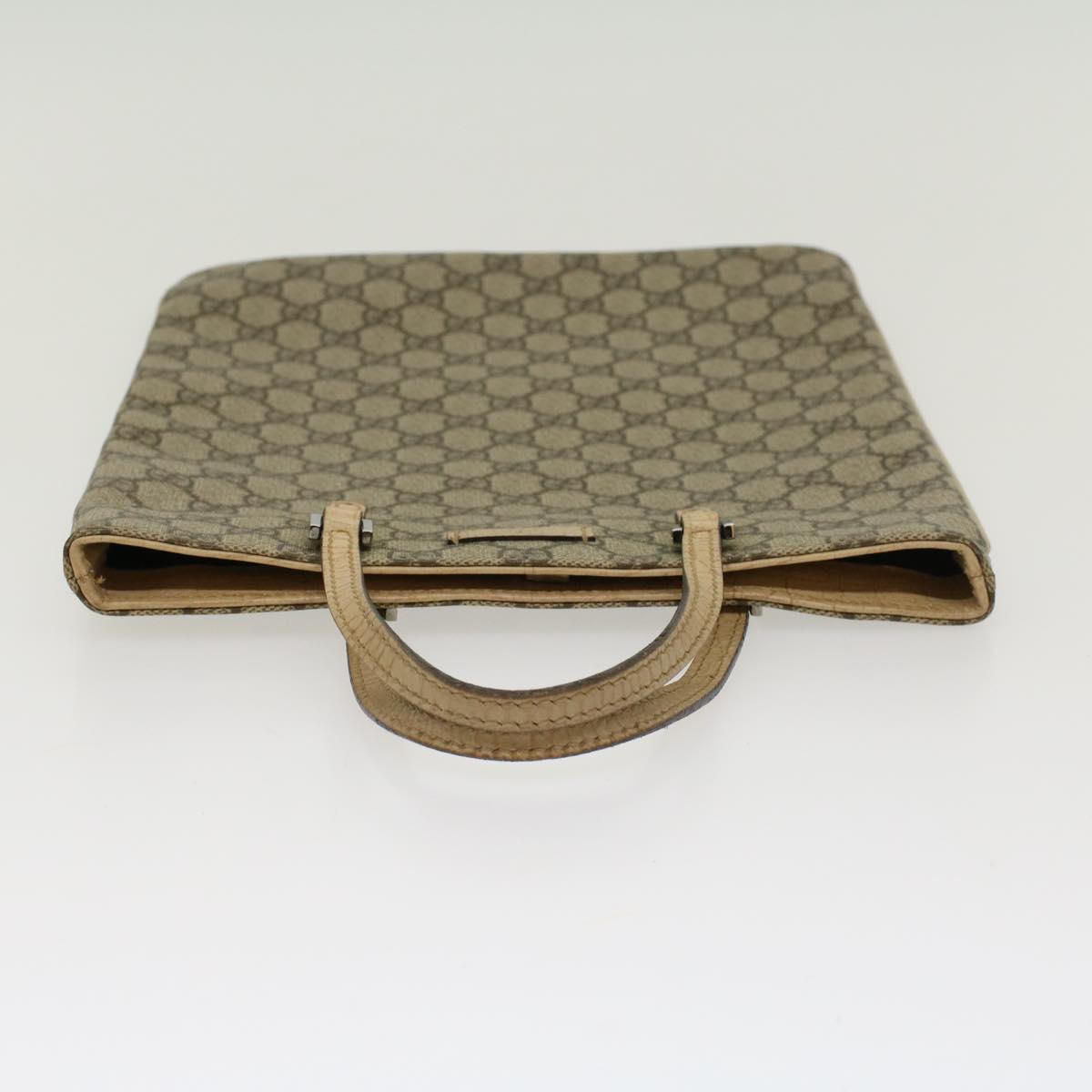 GUCCI GG Canvas Hand Bag PVC Leather Beige 117551  45849