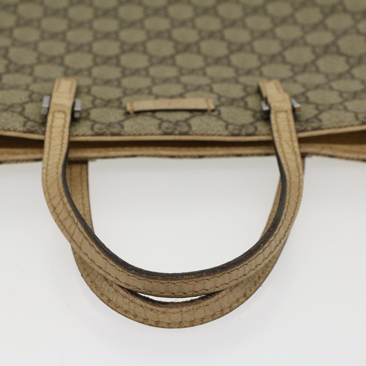 Gucci GG Canvas Hand Bag PVC Leather Beige 117551  45849