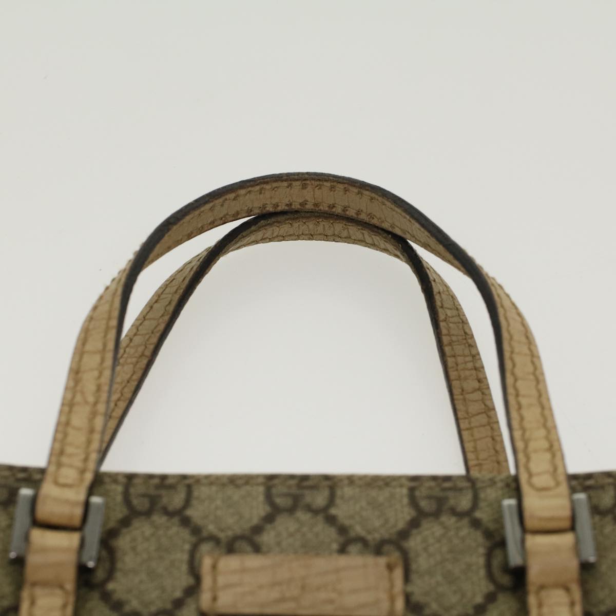 Gucci GG Canvas Hand Bag PVC Leather Beige 117551  45849