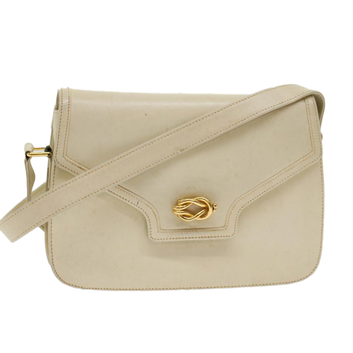 GUCCI Turn Lock Shoulder Bag Leather White 001.406.0587  45900