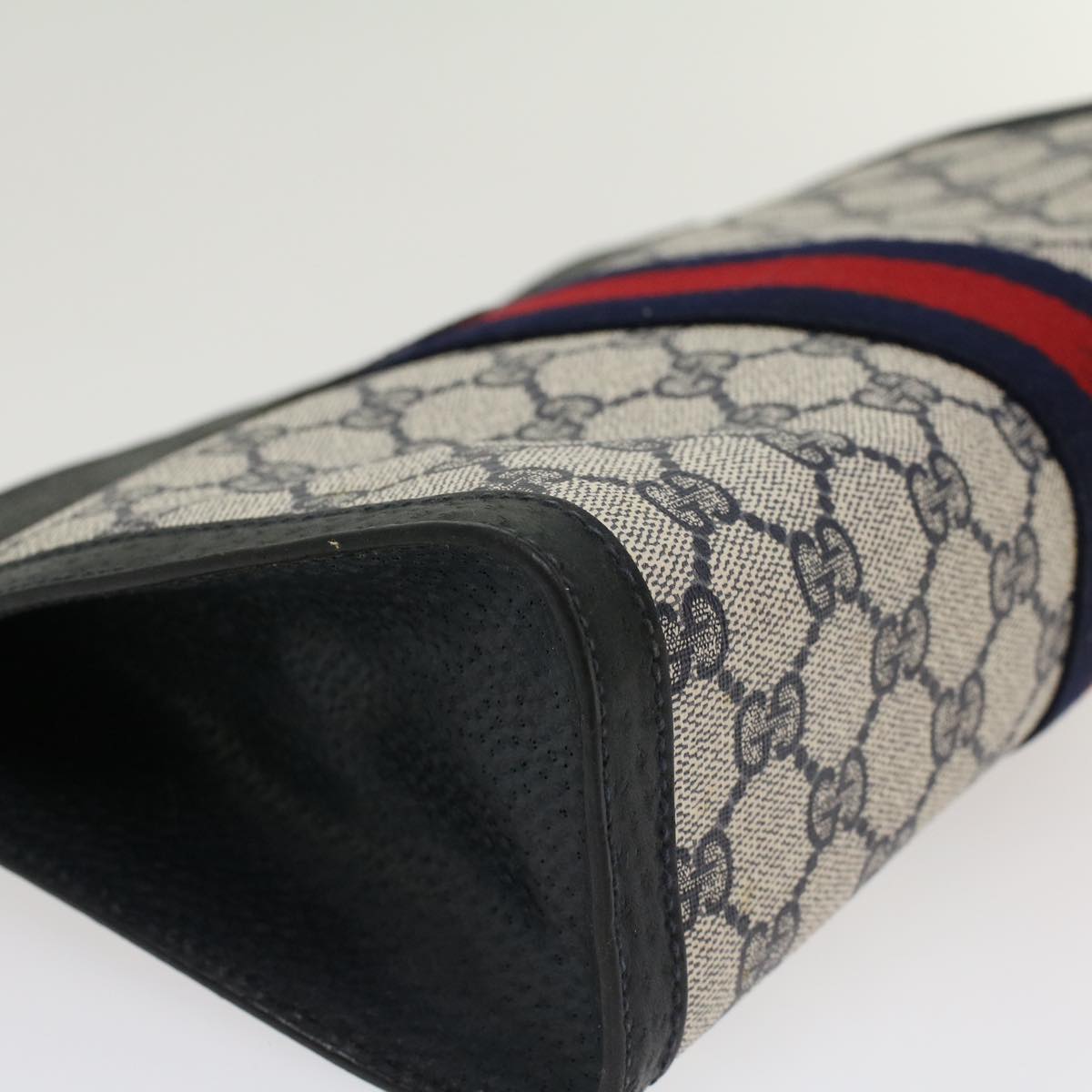 Gucci GG Canvas Sherry Line Clutch Bag Gray Red Navy 89.01.002  45958