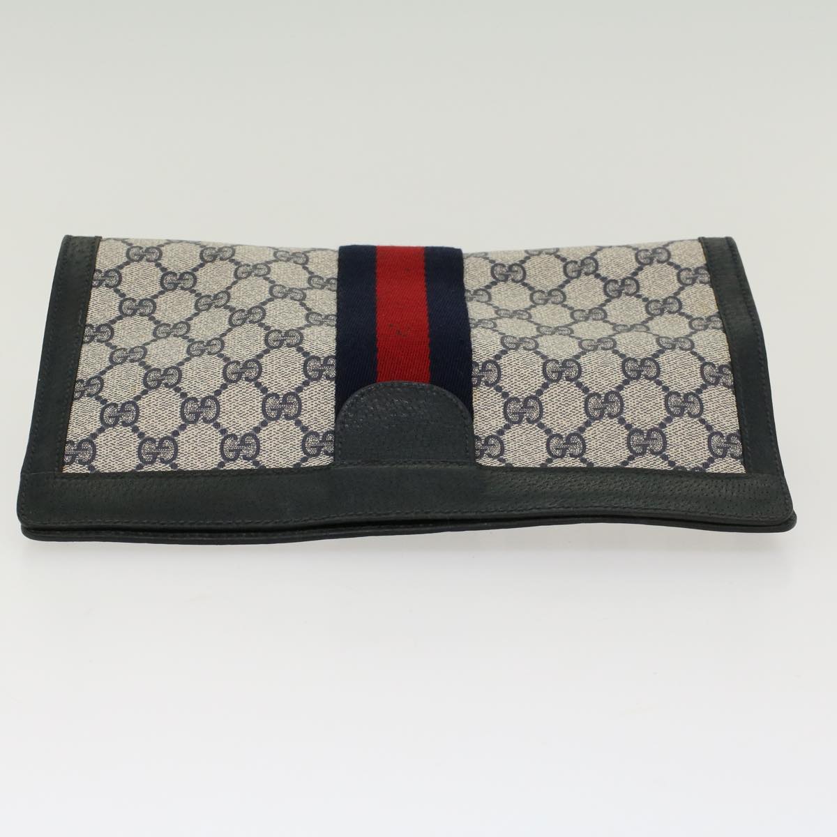 Gucci GG Canvas Sherry Line Clutch Bag Gray Red Navy 89.01.002  45958
