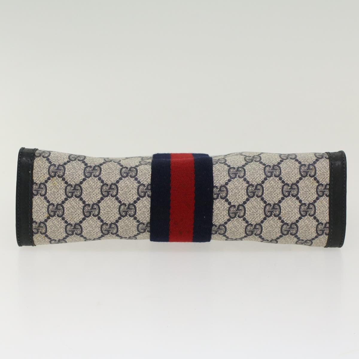 Gucci GG Canvas Sherry Line Clutch Bag Gray Red Navy 89.01.002  45958