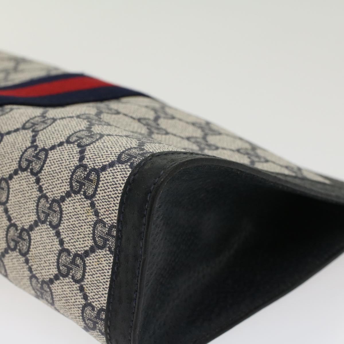 GUCCI GG Canvas Sherry Line Clutch Bag Gray Red Navy 89.01.002  45958