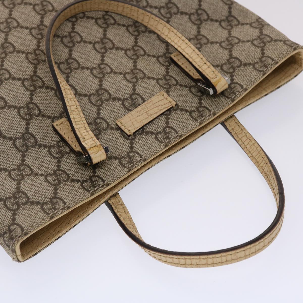 Gucci GG Canvas Hand Bag PVC Leather Beige 117551  45968