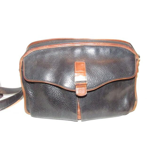Gucci Vintage Black Pebbled Leather And Brown Smooth Leather Satchel