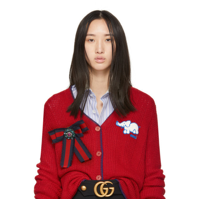 Gucci Bow Brooch in Red and Blue