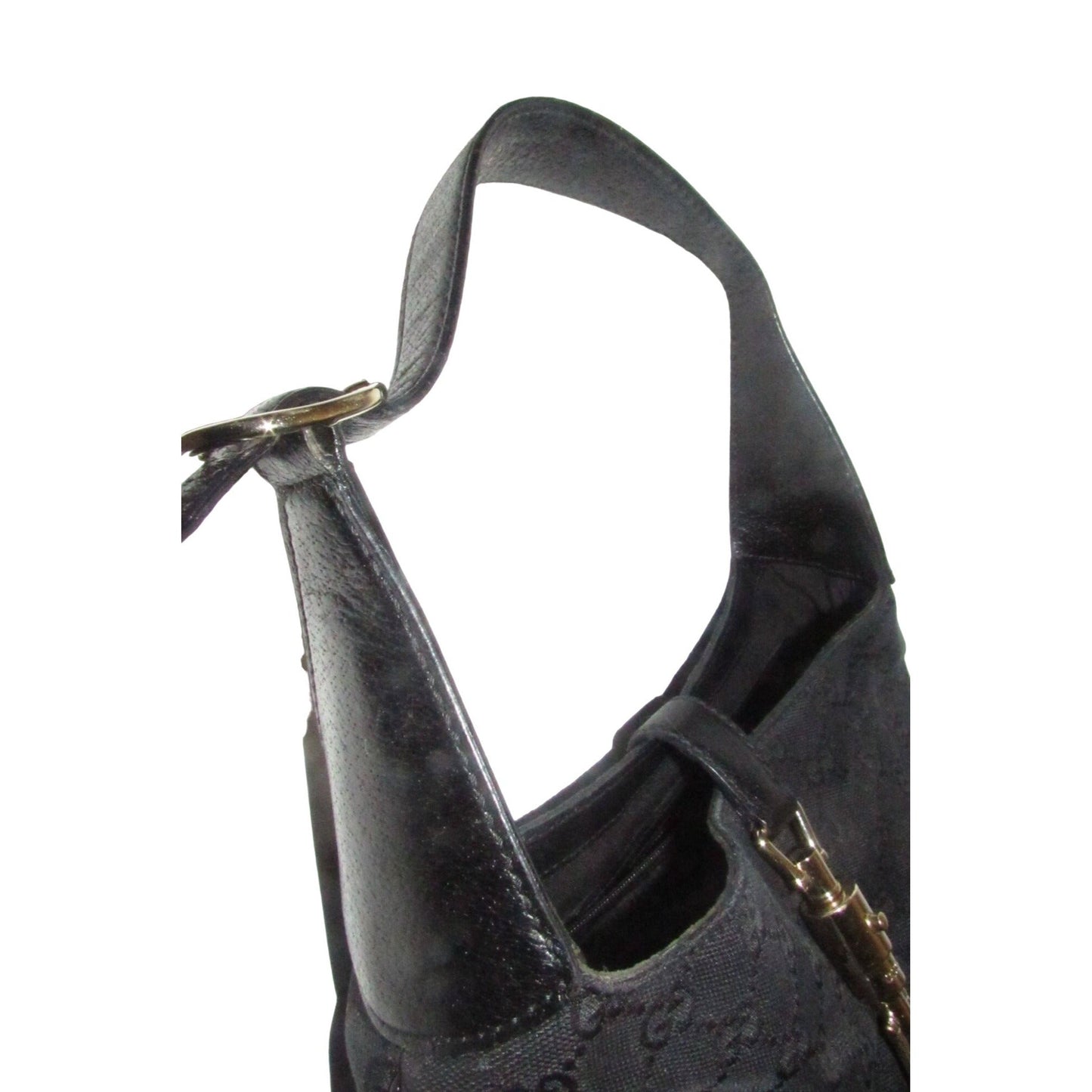 Gucci, large size, black Guccissima print & black leather, 1961 Jackie hobo style, shoulder bag with a gold piston closure