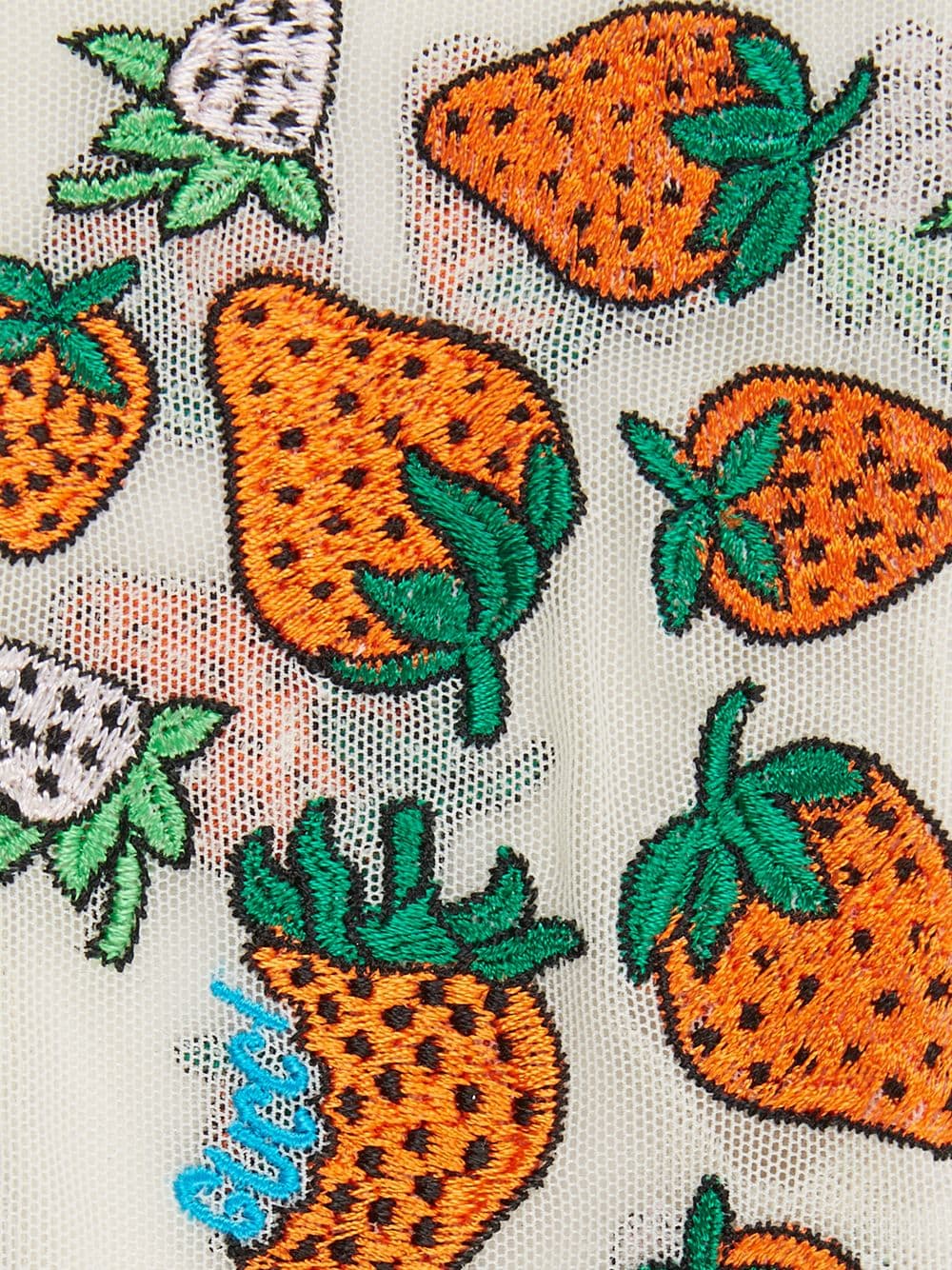 Gucci Tulle Strawberry Embroidered Gloves in White