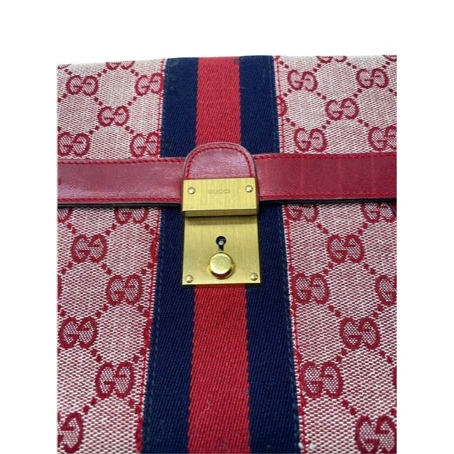 Gucci Guccissima Print Canvas & Red Leather Clutch/Portfolio With Center Blue/Red Stripe