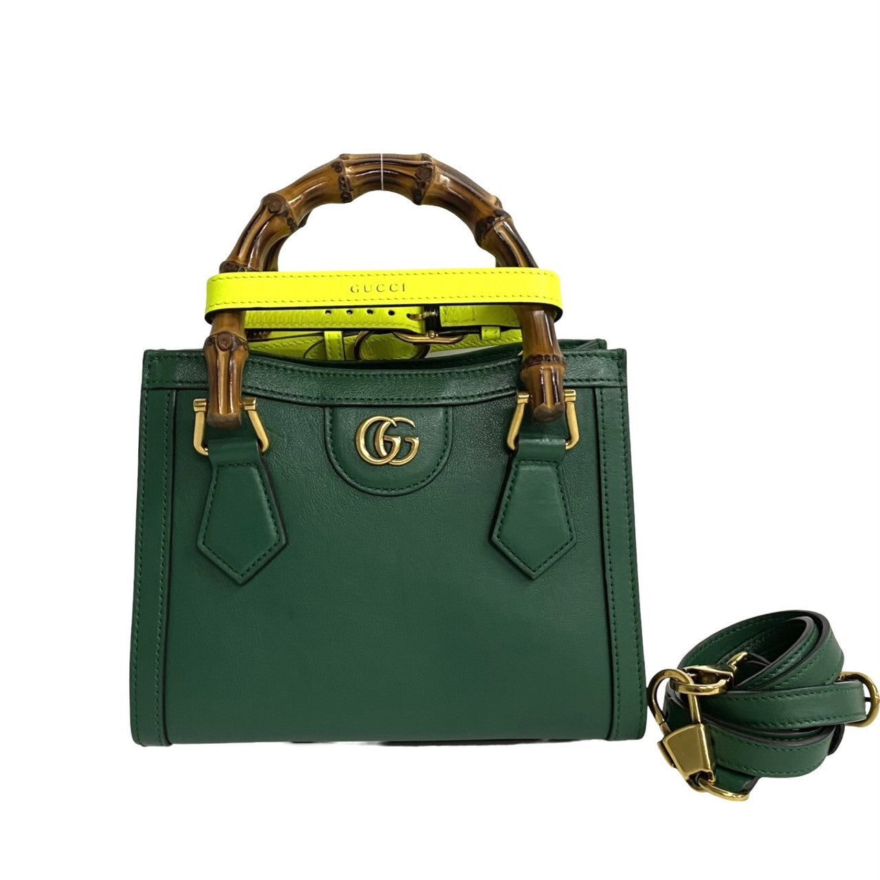 GUCCI Shoulder Bag leather green Bamboo Diana Mini Tote
