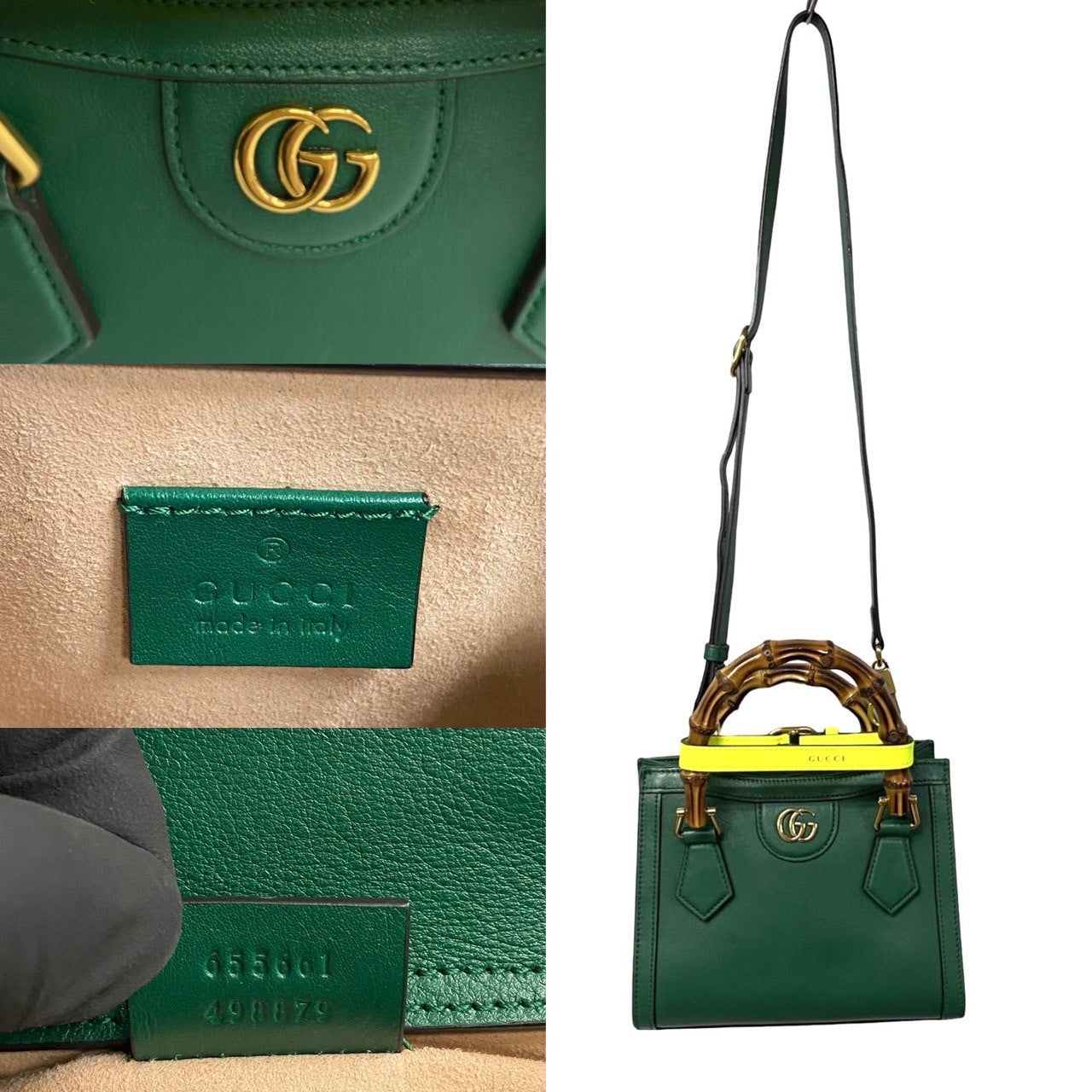 GUCCI Shoulder Bag leather green Bamboo Diana Mini Tote