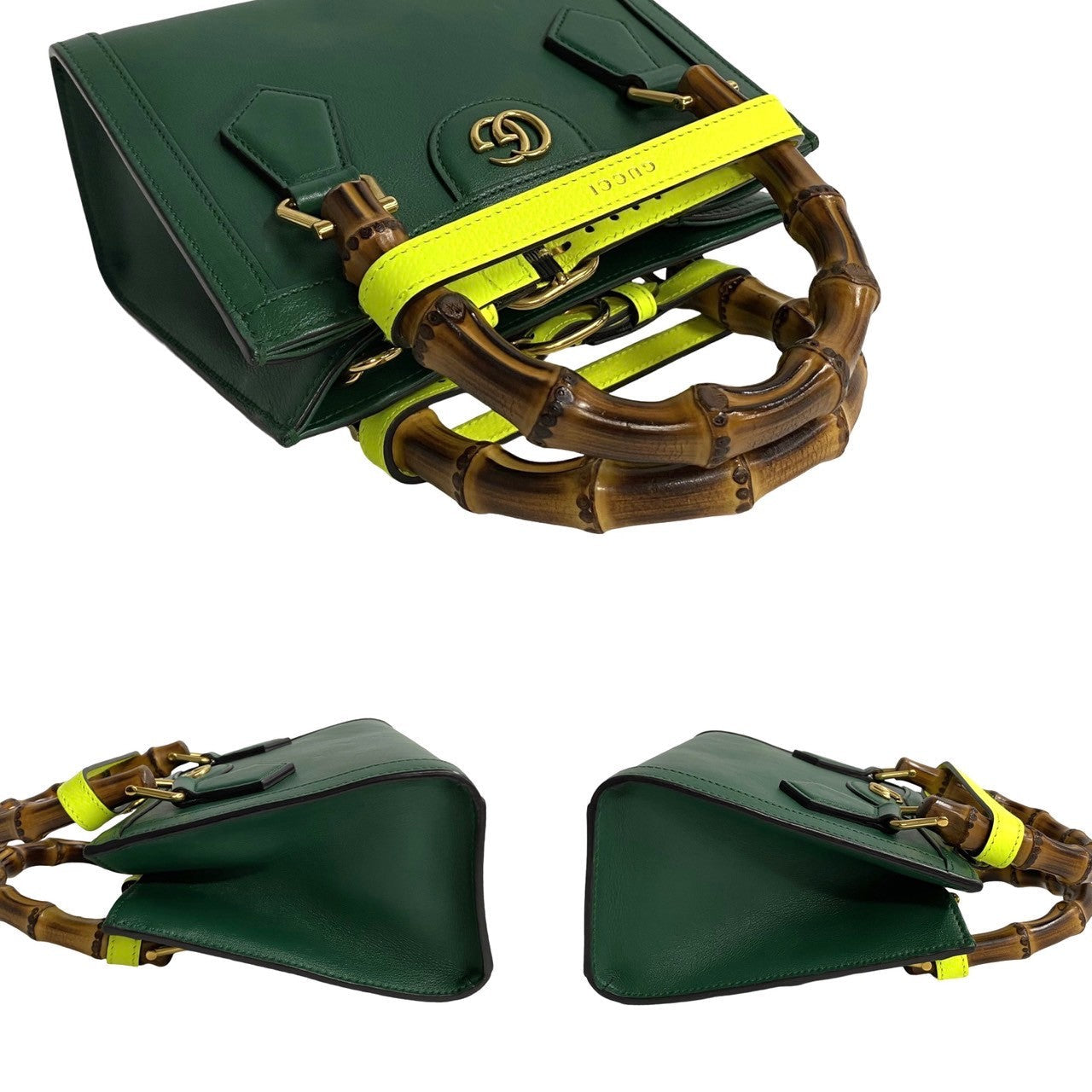 GUCCI Shoulder Bag leather green Bamboo Diana Mini Tote