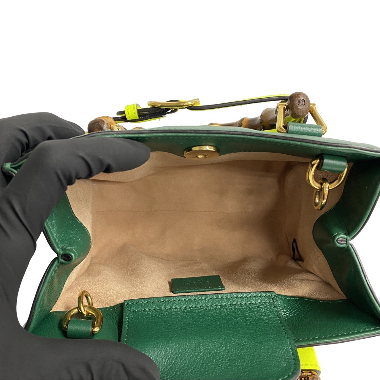 GUCCI Shoulder Bag leather green Bamboo Diana Mini Tote