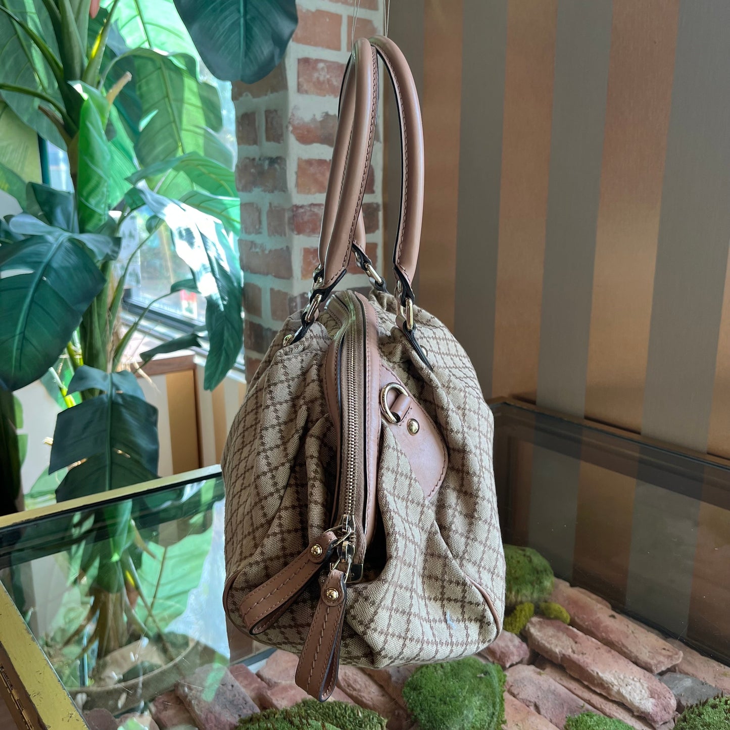 GUCCI Diamante Sukey Medium Beige/Pink Canvas Two Way Bag
