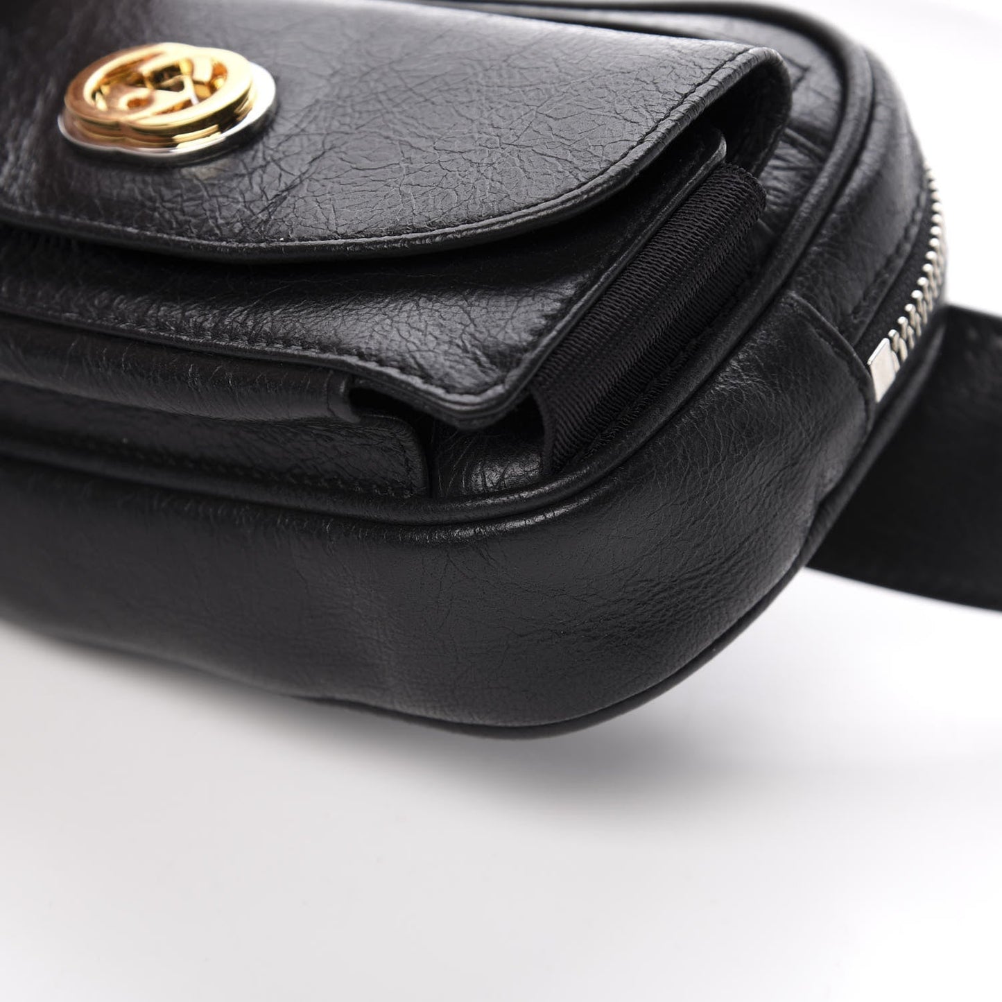 Gucci Marina Morpheus Crackled Leather Belt Bag in Black