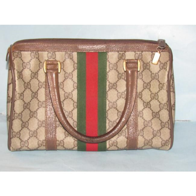 Gucci Boston Bag Guccissima Print Coated And Leather Brown Patent Gg Canvas Satchel
