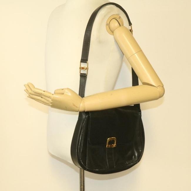 Gucci Soft Black Leather Bucket Bag Pouch With Enamel Buckle Accents