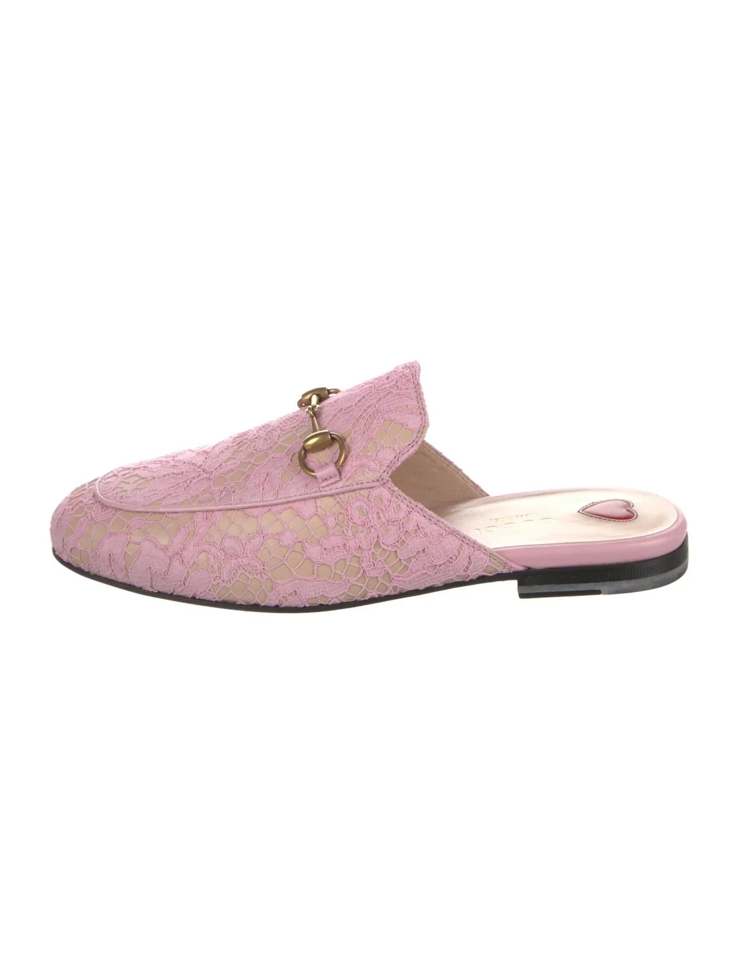 Gucci Princetown Pink Lace Leather Horsebit Mules