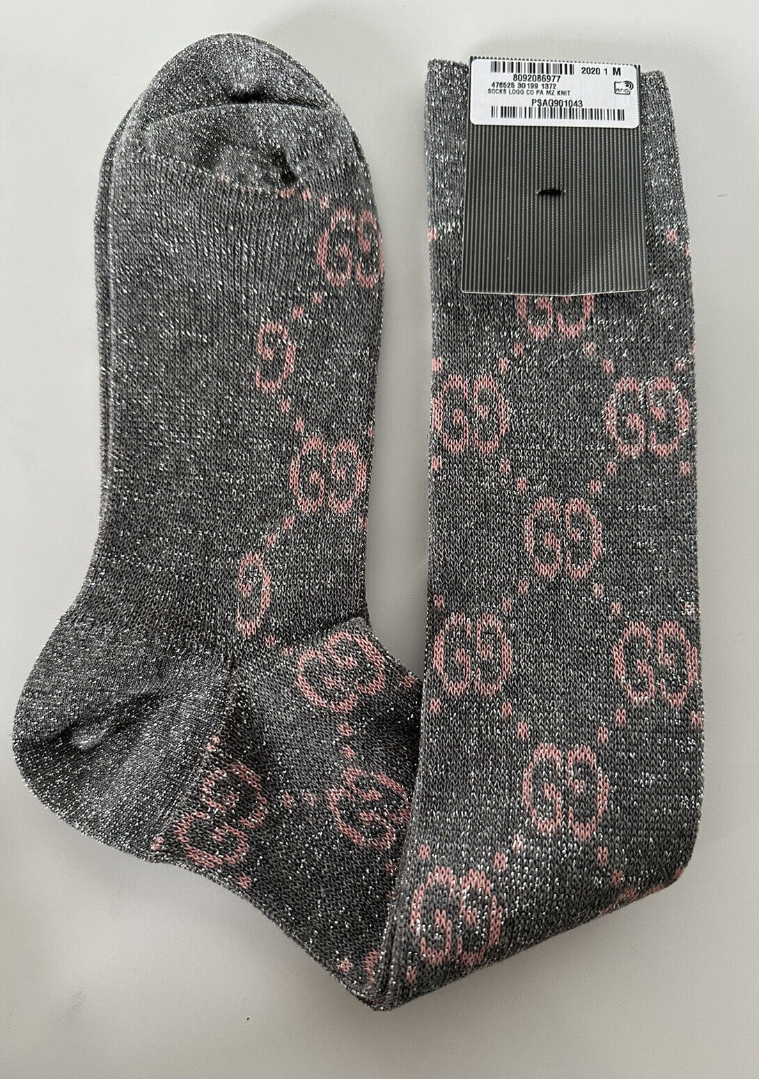 Gucci GG Socks in Silver with Pink Lamé GG
