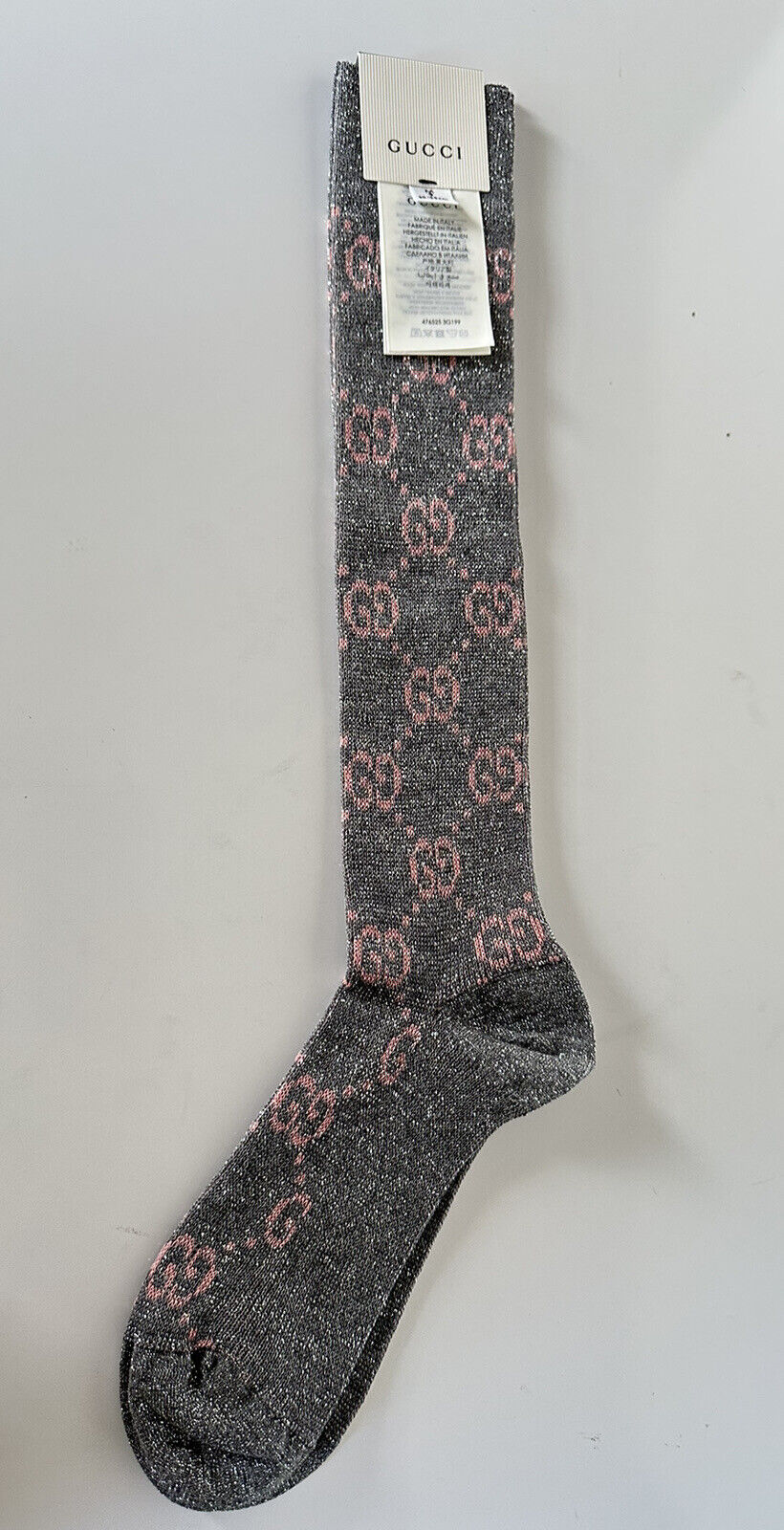 Gucci GG Socks in Silver with Pink Lamé GG