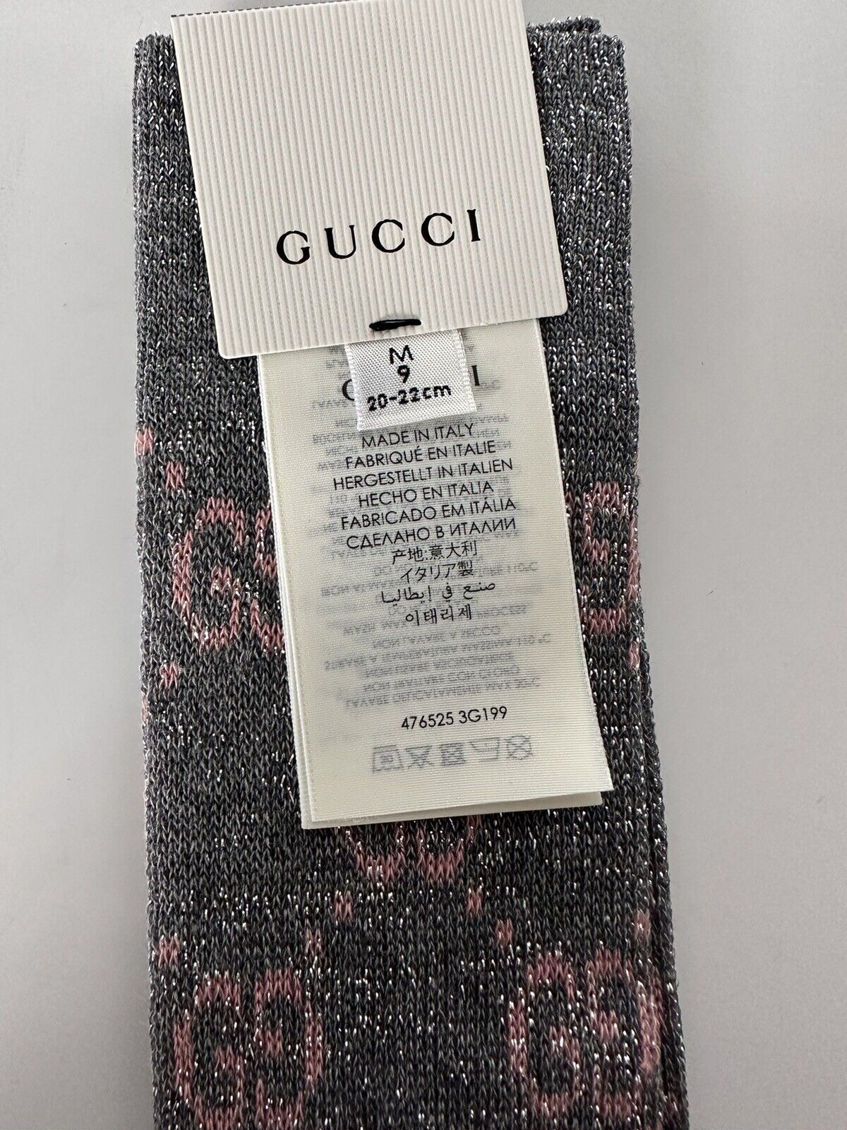 Gucci GG Socks in Silver with Pink Lamé GG