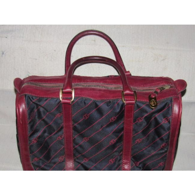 Gucci Vintage Pursesdesigner Purses Navy Canvas With Burgundyred Diagonal G Logo Print And Burgundyr