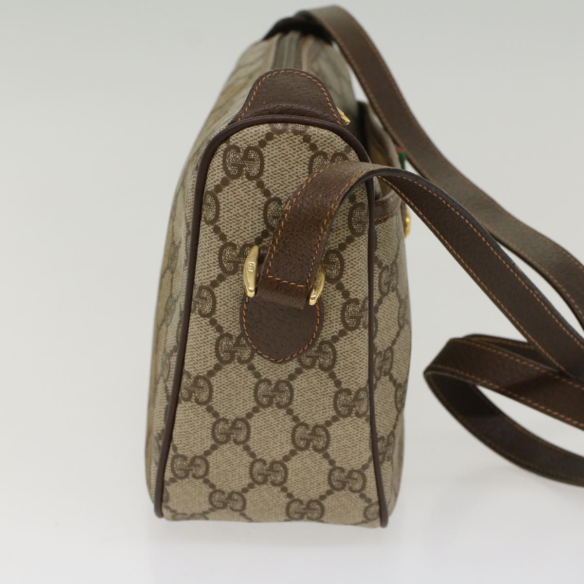 GUCCI GG Canvas Web Sherry Line Shoulder Bag PVC Leather Beige Green  47988