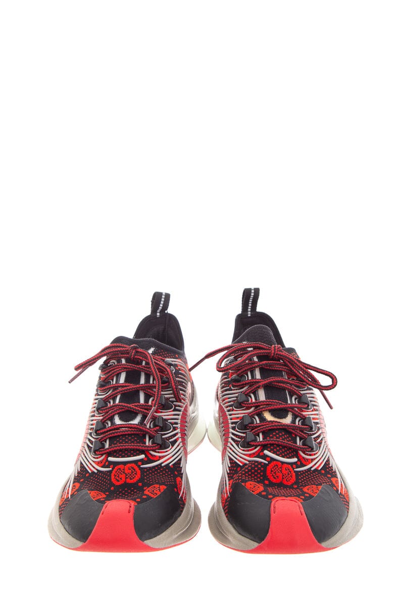 Gucci Run Red/Black Knit Lace Up Sneakers SZ 41.5