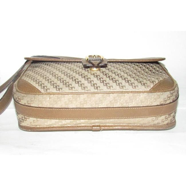 Gucci Vintage Beige Square G Logo Print Canvas And Brown Leather