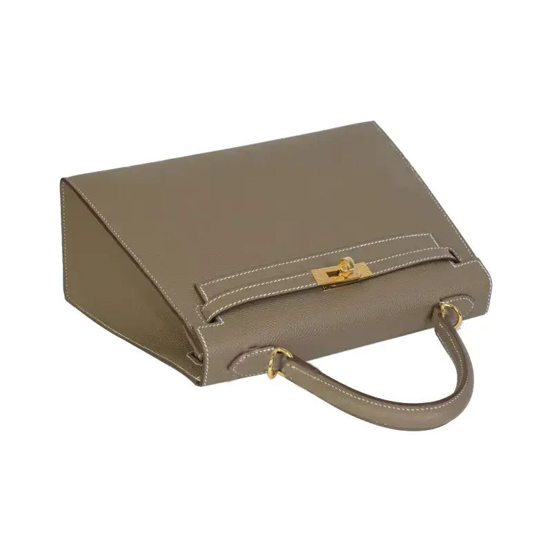 HERMES Kelly Bag Epsom Leather Handbag (25,28) elephant gray gold hardware