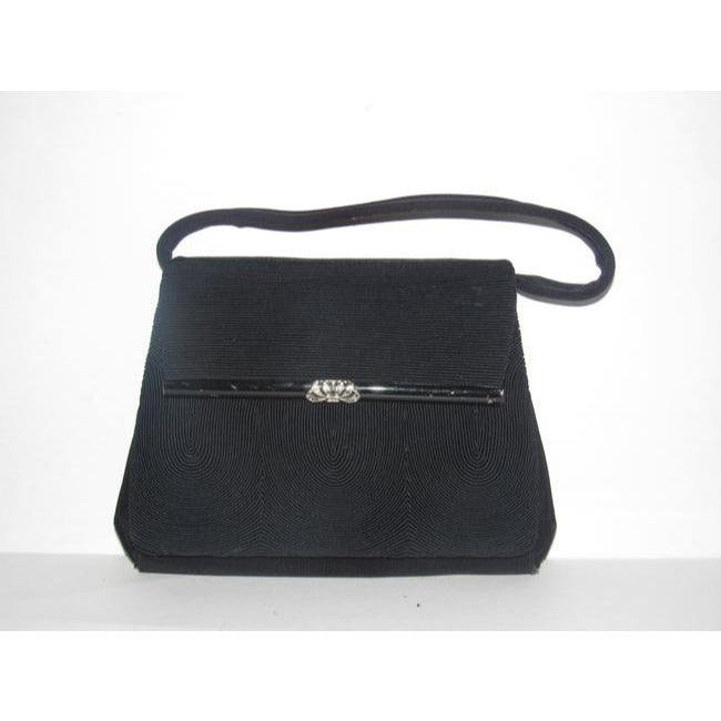 Gucci Evening W Early Enamel And Rhinestone Clasp Black Silk Corde Shoulder Bag