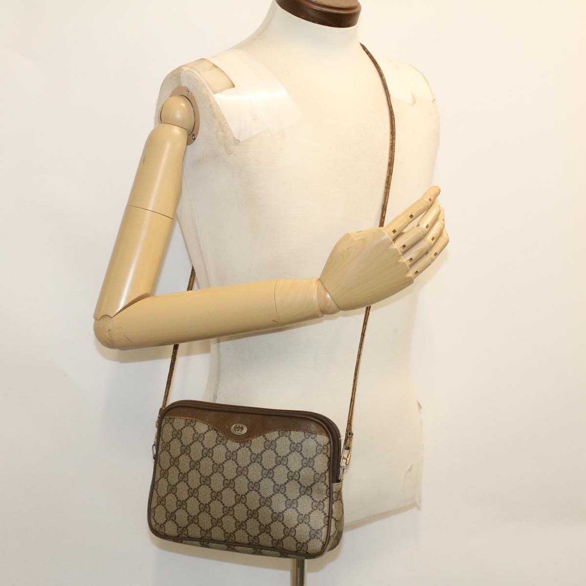 GUCCI GG Canvas Shoulder Bag PVC Leather Beige  48136