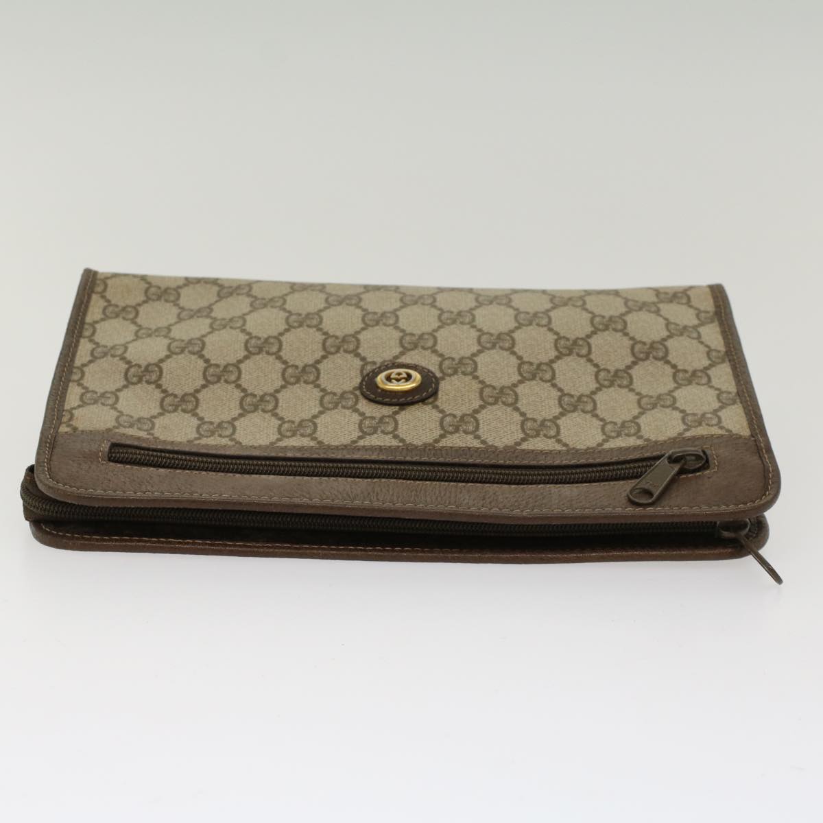 GUCCI GG Canvas Clutch Bag PVC Leather Beige 97.01.037  48147