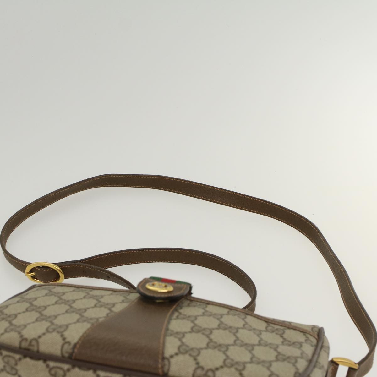 GUCCI GG Canvas Web Sherry Line Shoulder Bag Beige Green 39.02.032  48249