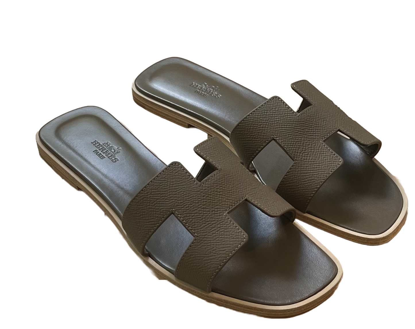 Hermes Oran Epsom Leather Sandals, Etoupe