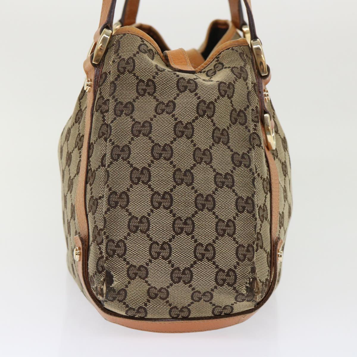GUCCI GG Canvas Hand Bag Leather Brown  48449