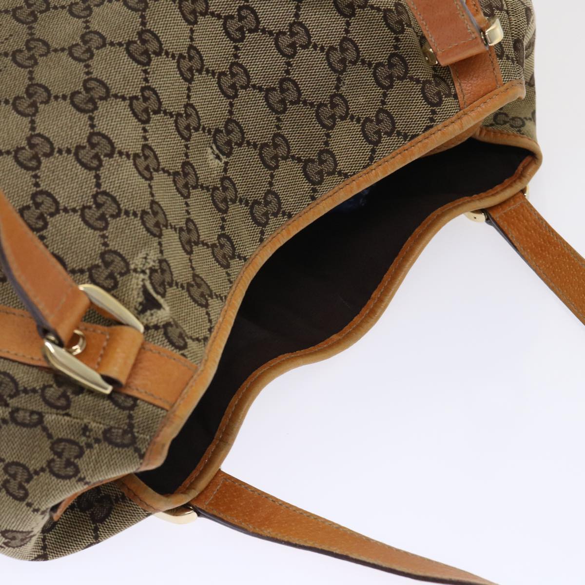 GUCCI GG Canvas Hand Bag Leather Brown  48449