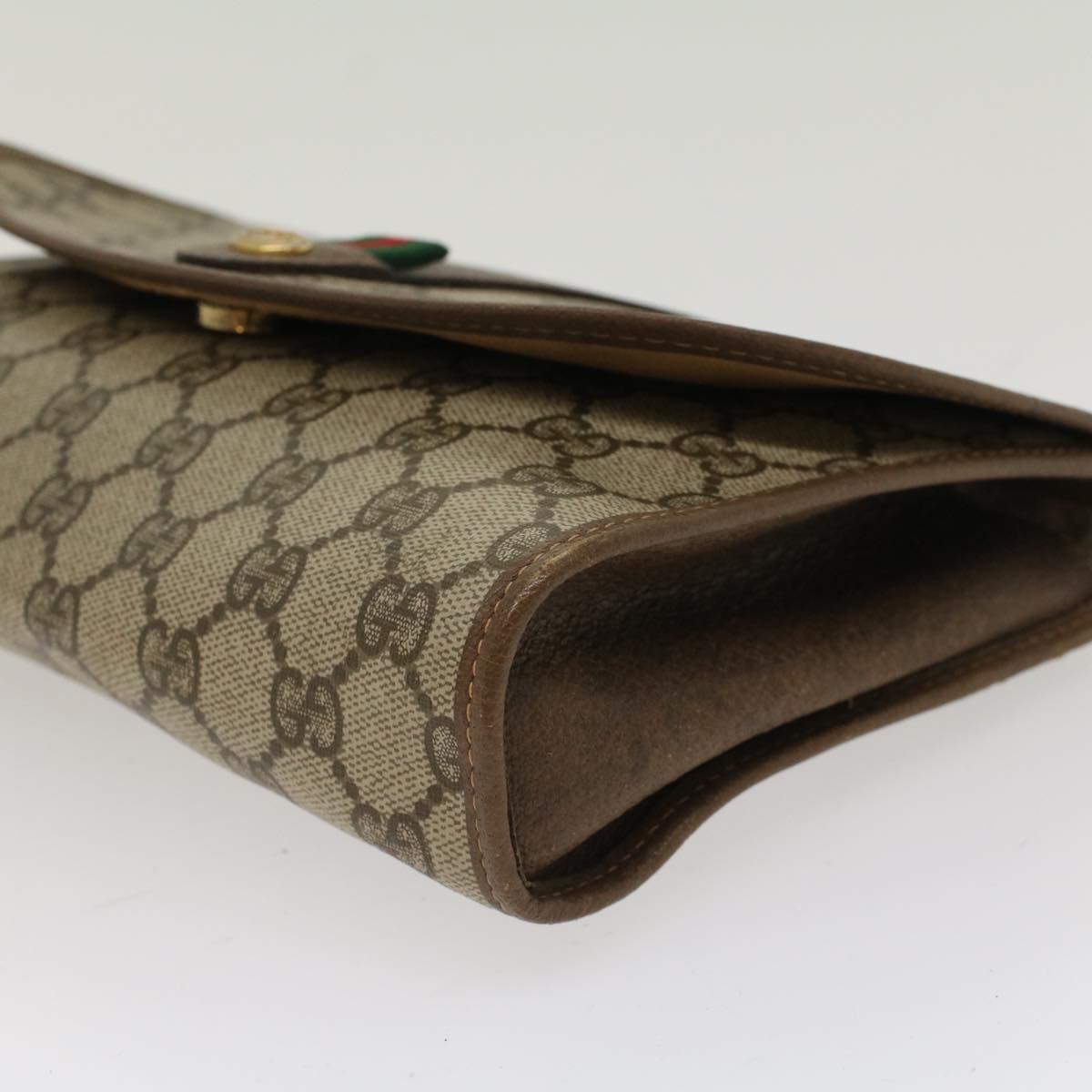 GUCCI GG Canvas Web Sherry Line Clutch Bag PVC Leather Beige Red  48450