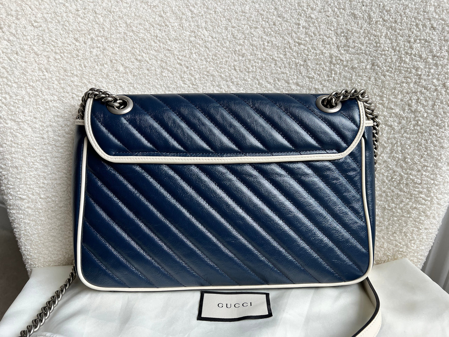 Gucci GG Navy and White Torchon Marmont Medium Shoulder Bag (RRP £2000)