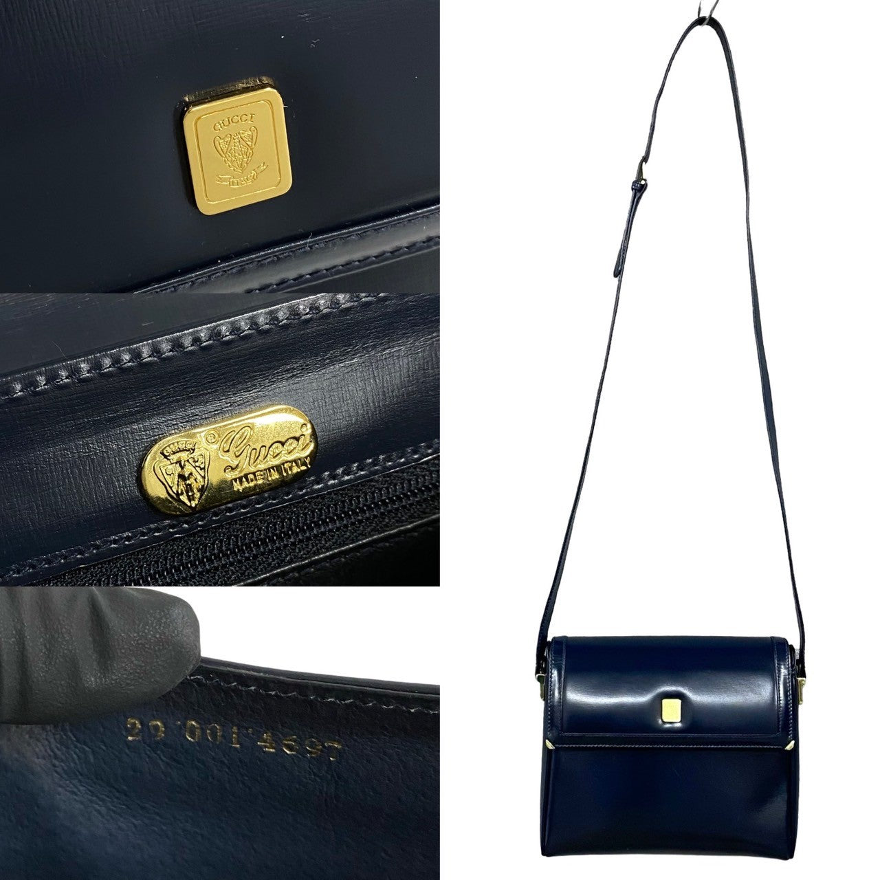 GUCCI Shoulder Bag leather Navy