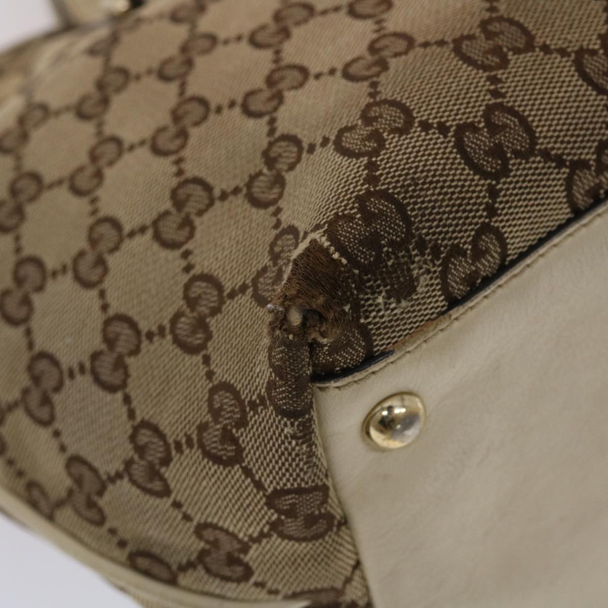 GUCCI GG Canvas Tote Bag Beige White  49053
