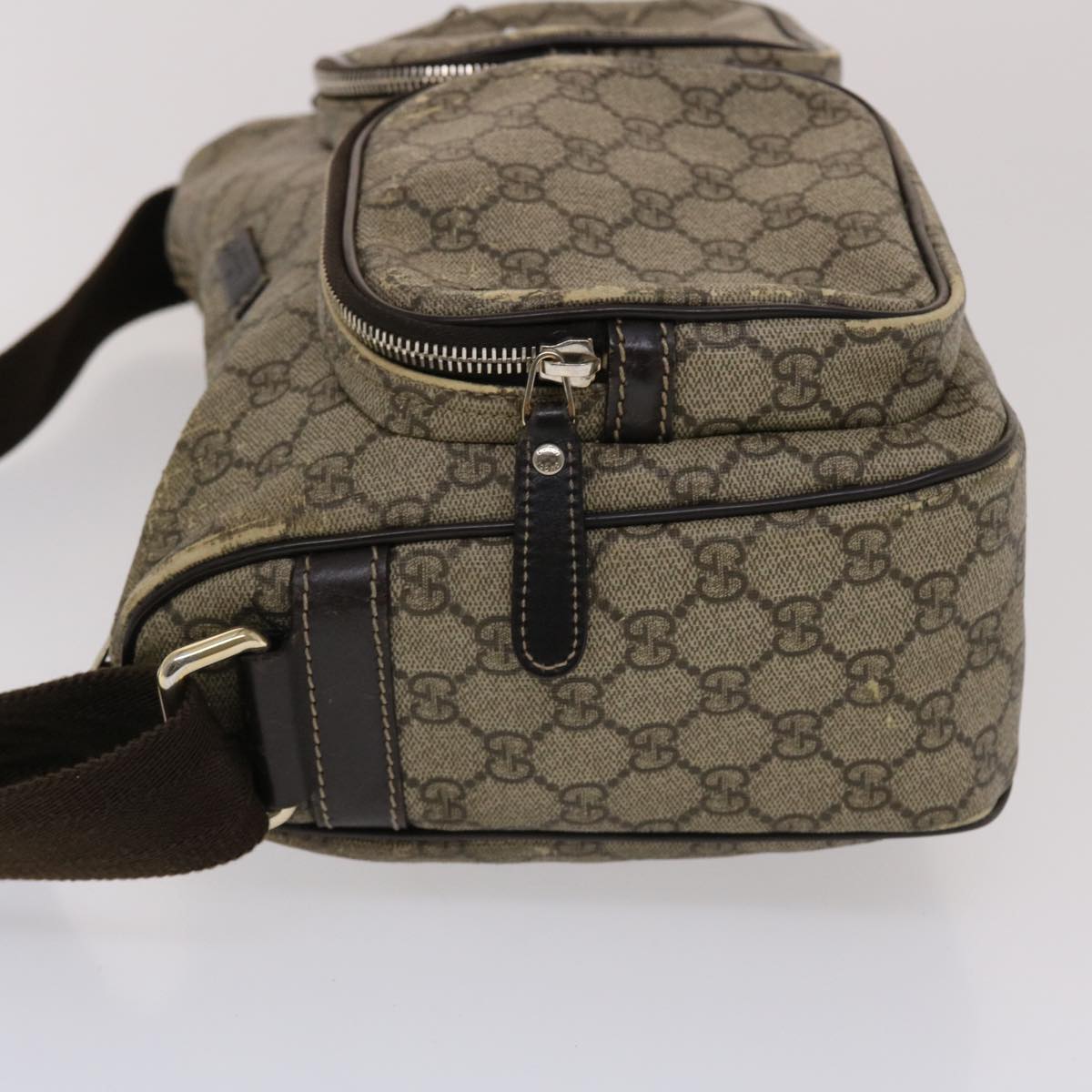 GUCCI GG Canvas Shoulder Bag PVC Leather Beige Dark Brown  49064