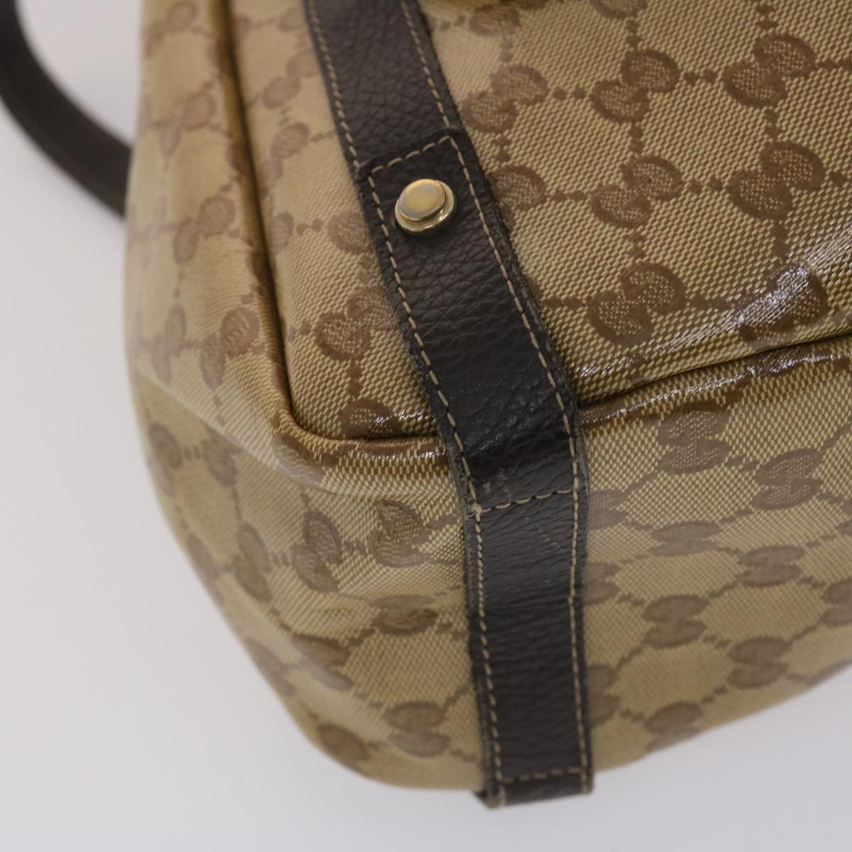 Gucci GG Canvas Hand Bag Coated Canvas Beige Dark Brown  49071