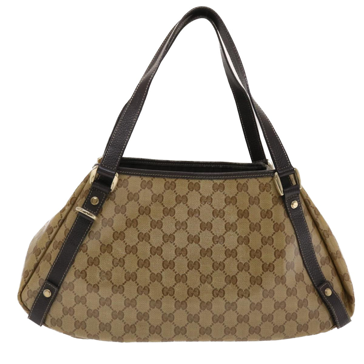 Gucci GG Canvas Hand Bag Coated Canvas Beige Dark Brown  49071