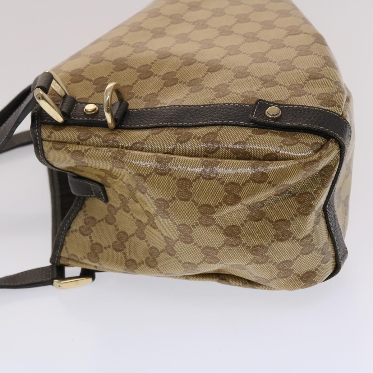 Gucci GG Canvas Hand Bag Coated Canvas Beige Dark Brown  49071